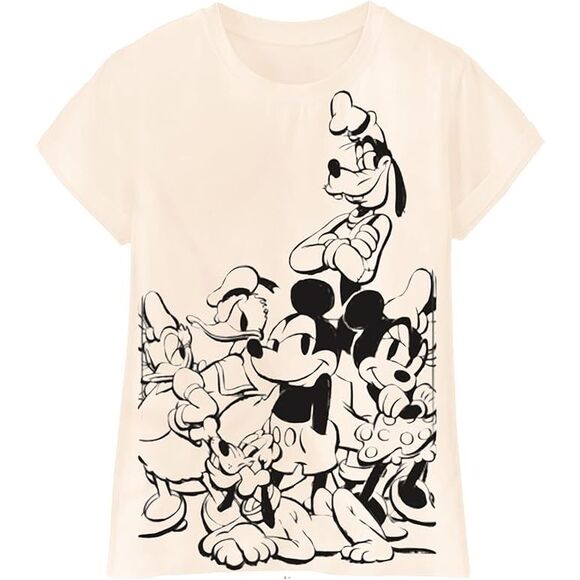 NWOT Size Med Jerry Leigh Oversized Mickey Mouse and Friends Sketched T-Shirt - Picture 1 of 3